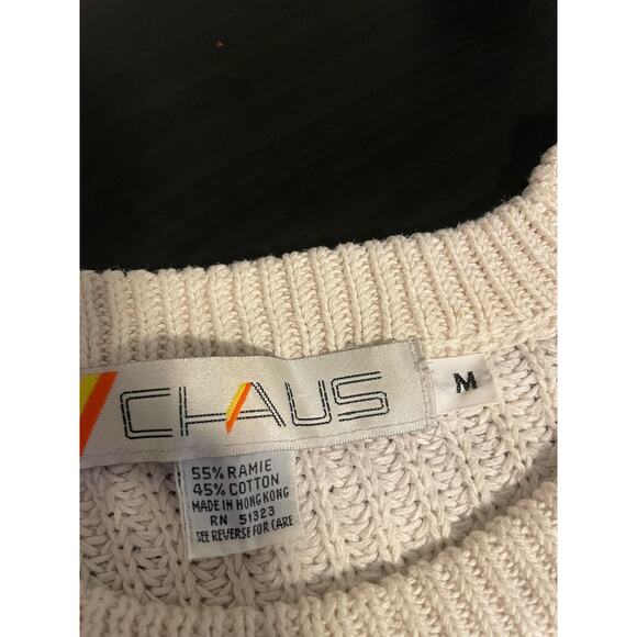 Vintage Chaus Sweater Womens Medium White Ramie Cotton Farmhouse Animals 90s - Picture 4 of 8